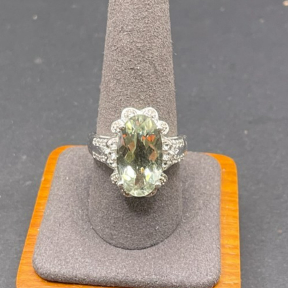 BML 925 Sterling Silver Signed Green Amethyst Prasiolite Solitaire Ring Sz 10